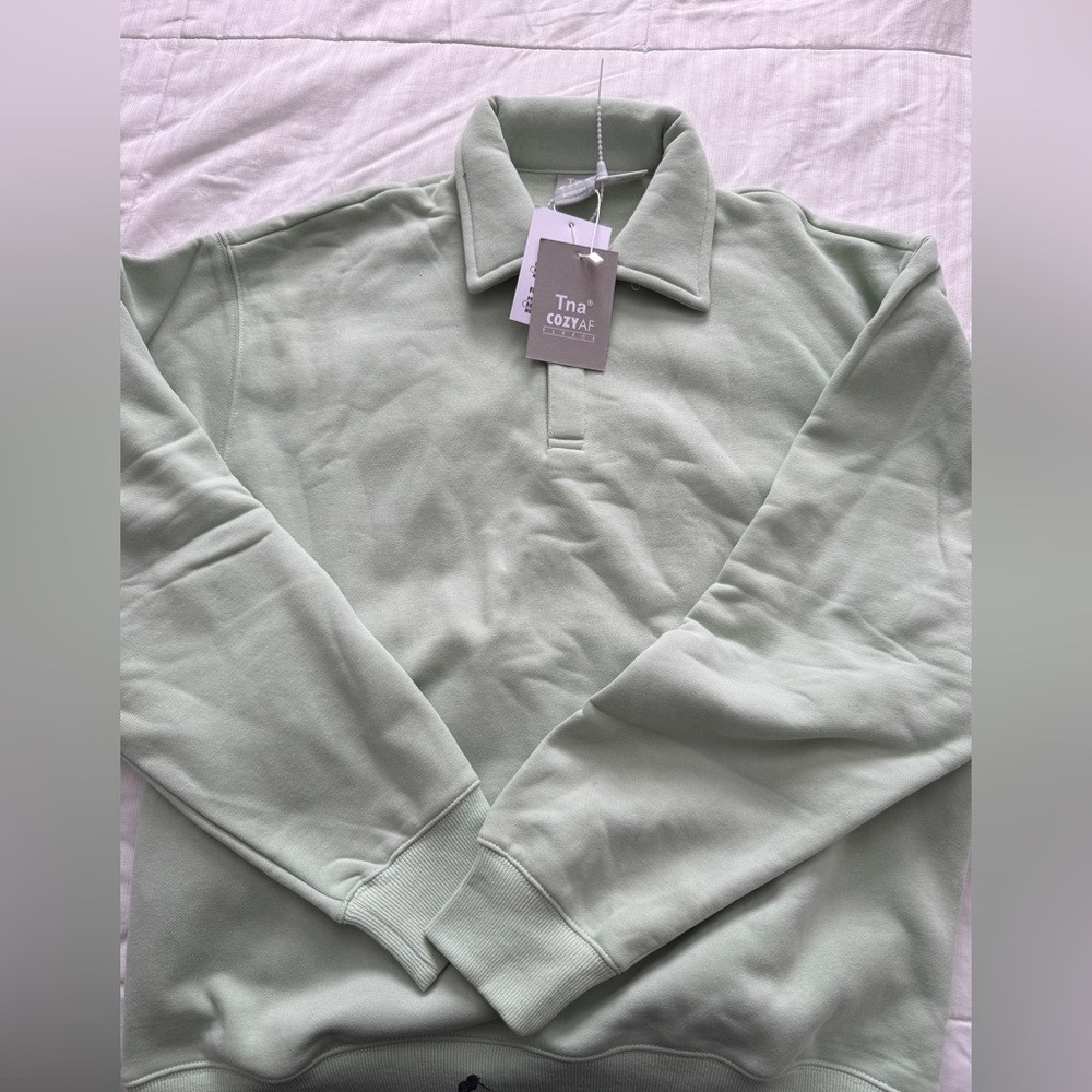 TNA Mint Green Polo Collar Sweatshirt